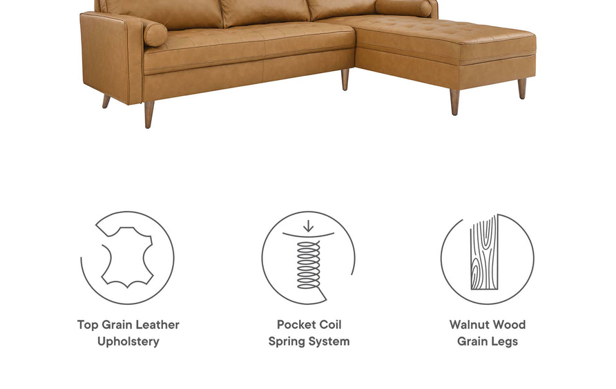 Aragonez 98" Leather Sectional Sofa in Tan