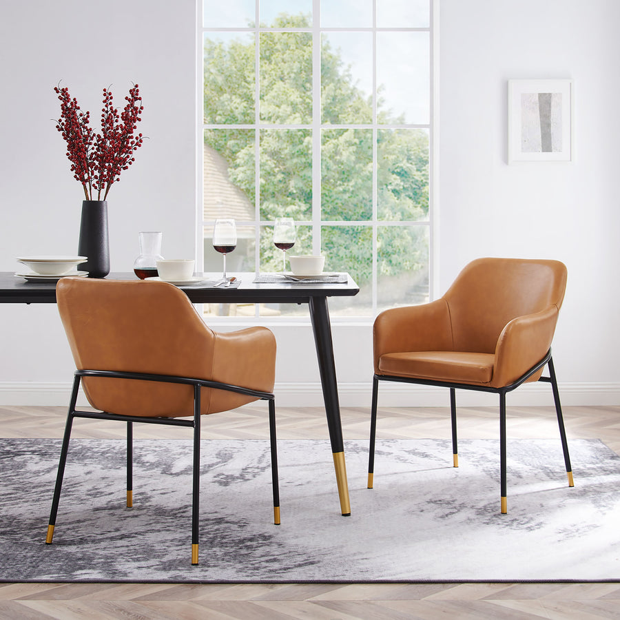 Zane Vegan Leather Dining Chair Set of 2 in Black Tan