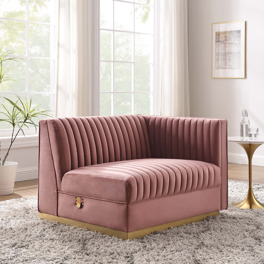 Soren Channel Tufted Performance Velvet Modular Sectional Sofa Right-Arm Chair in Dusty Rose