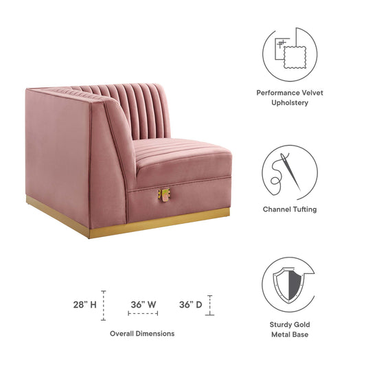 Sanguine Channel Tufted Performance Velvet Modular Sectional Sofa Right Corner Chair by Furniture for America