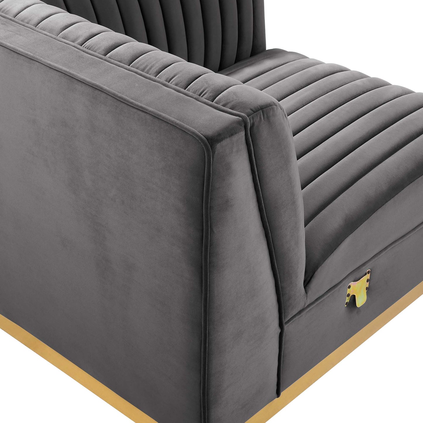 Soren Channel Tufted Performance Velvet Modular Sectional Sofa Right Corner Chair in Gray