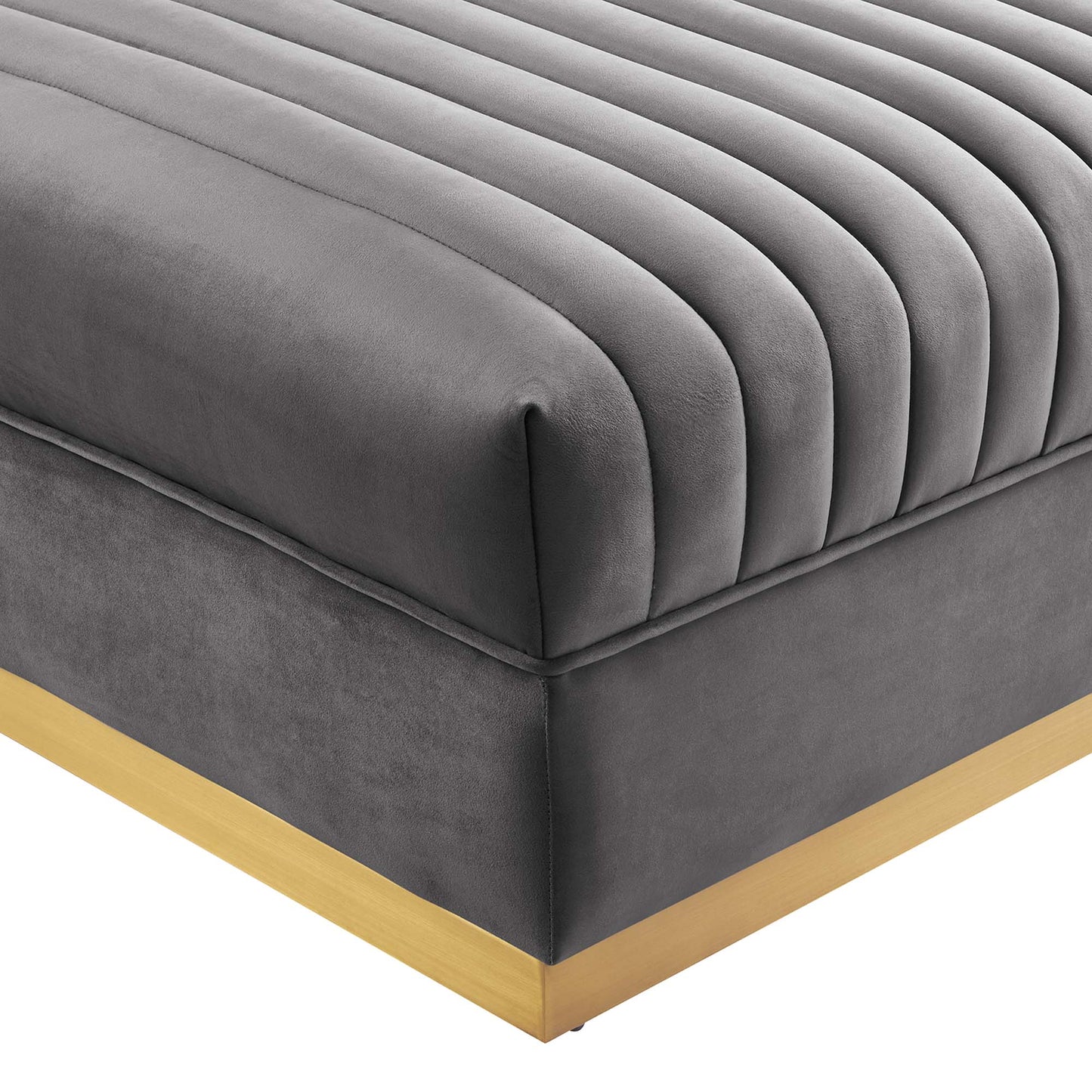 Soren Channel Tufted Performance Velvet Modular Sectional Sofa Ottoman in Gray