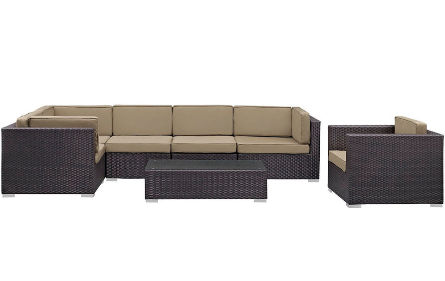 Estelle 7 Piece Outdoor Patio Sectional Set in Espresso Mocha