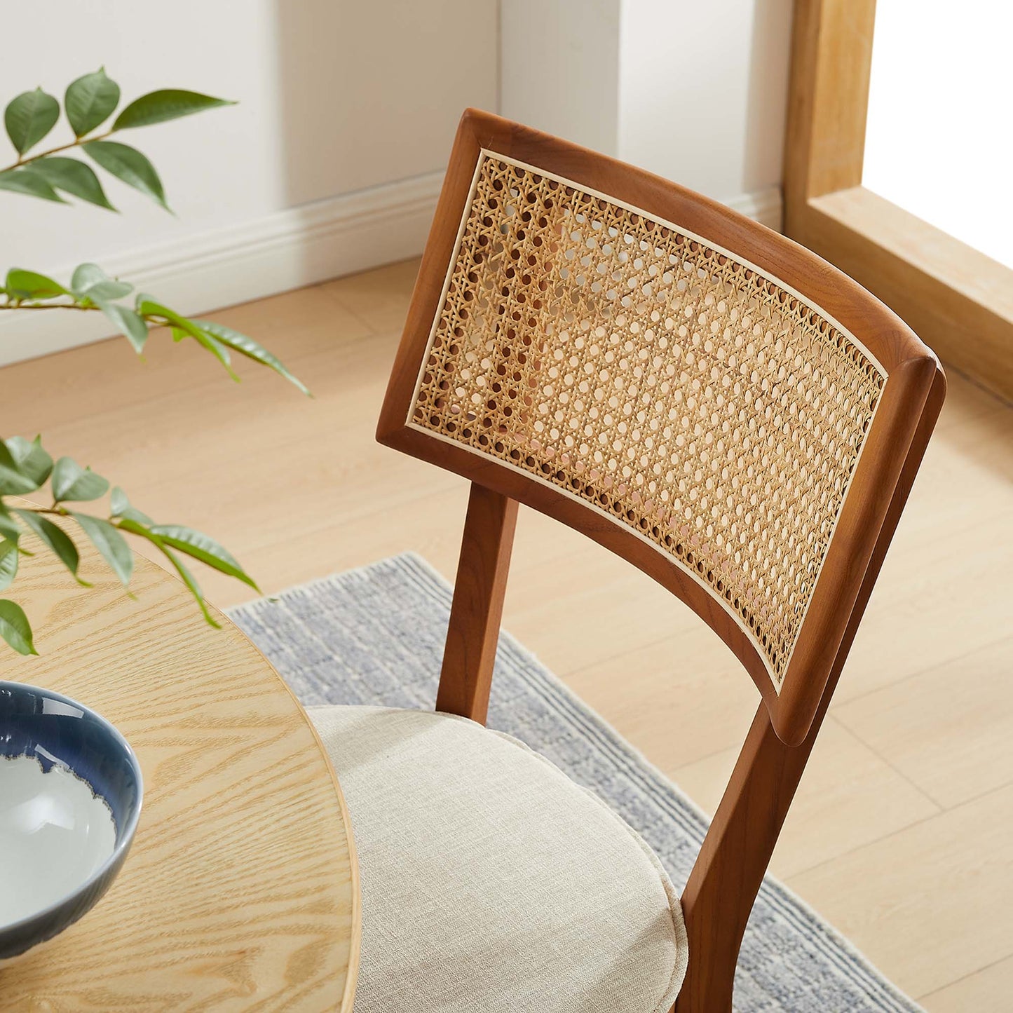Bough Fabric Upholstered Wood Dining Chair Set of 2 in Walnut Beige
