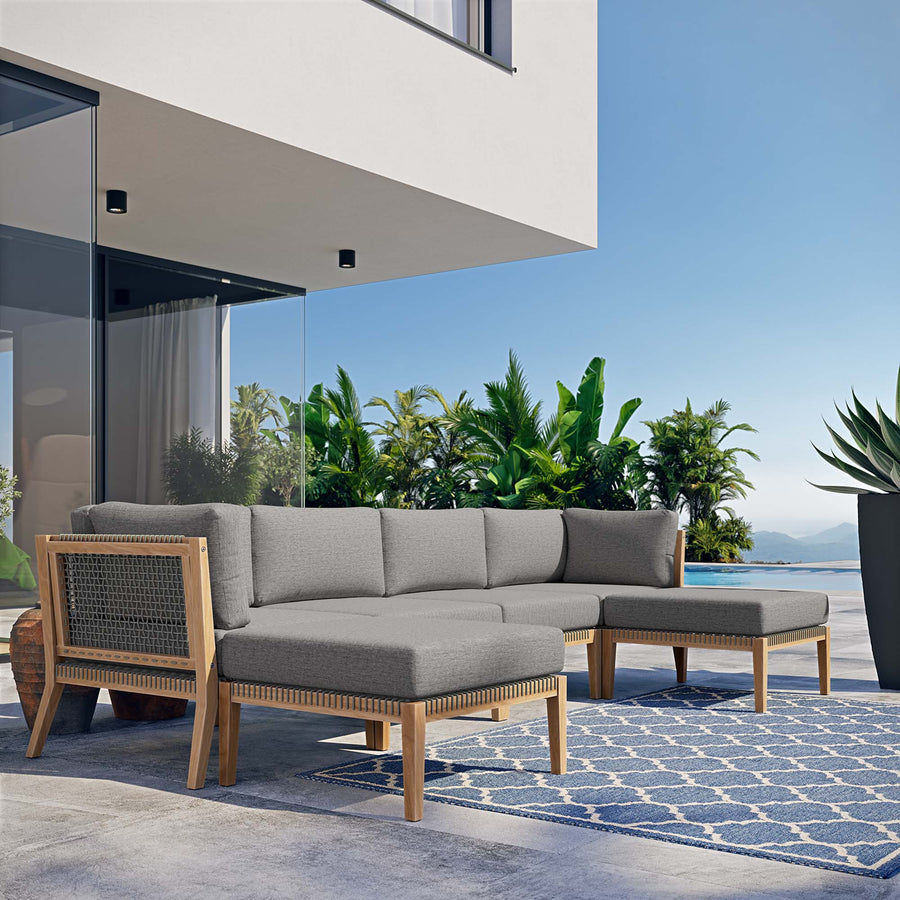 Vesper 6-Piece Outdoor Patio Teak Wood Sectional Sofa in Gray Graphite