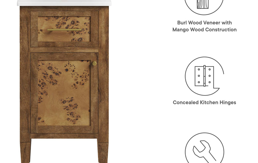 Onyx 18" Wood Bathroom Vanity Cabinet (Sink Basin Not Included) in Brown