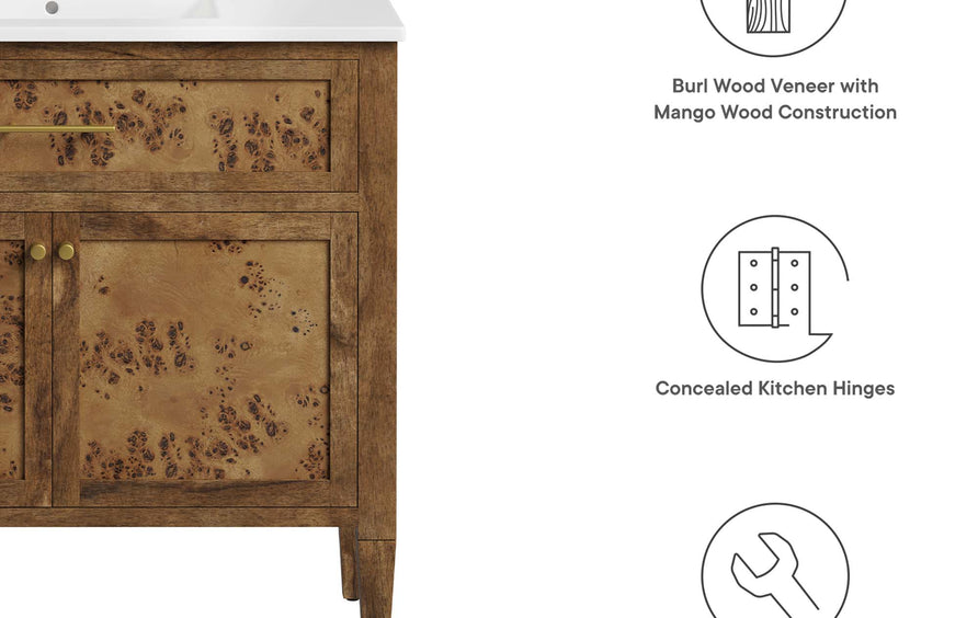 Onyx 36" Wood Bathroom Vanity Cabinet (Sink Basin Not Included) in Brown
