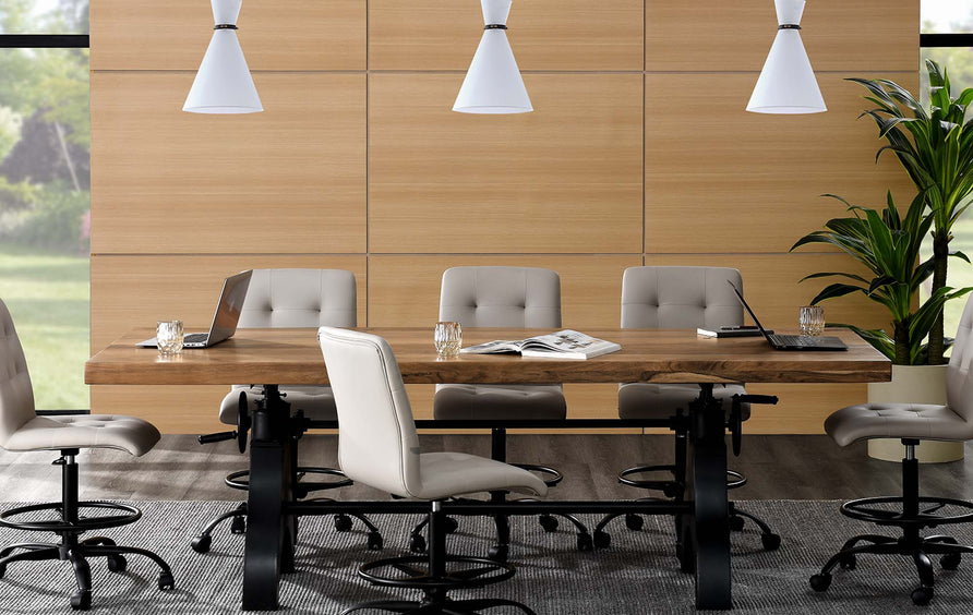 Zora 96" Crank Adjustable Height Dining and Conference Table in Black Natural