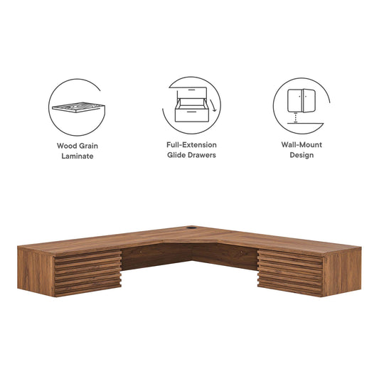 Render Wall Mount Corner Office Desk by Furniture for America