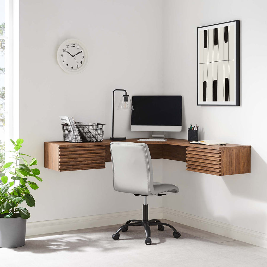 Vera Wall Mount Corner Office Desk in Walnut