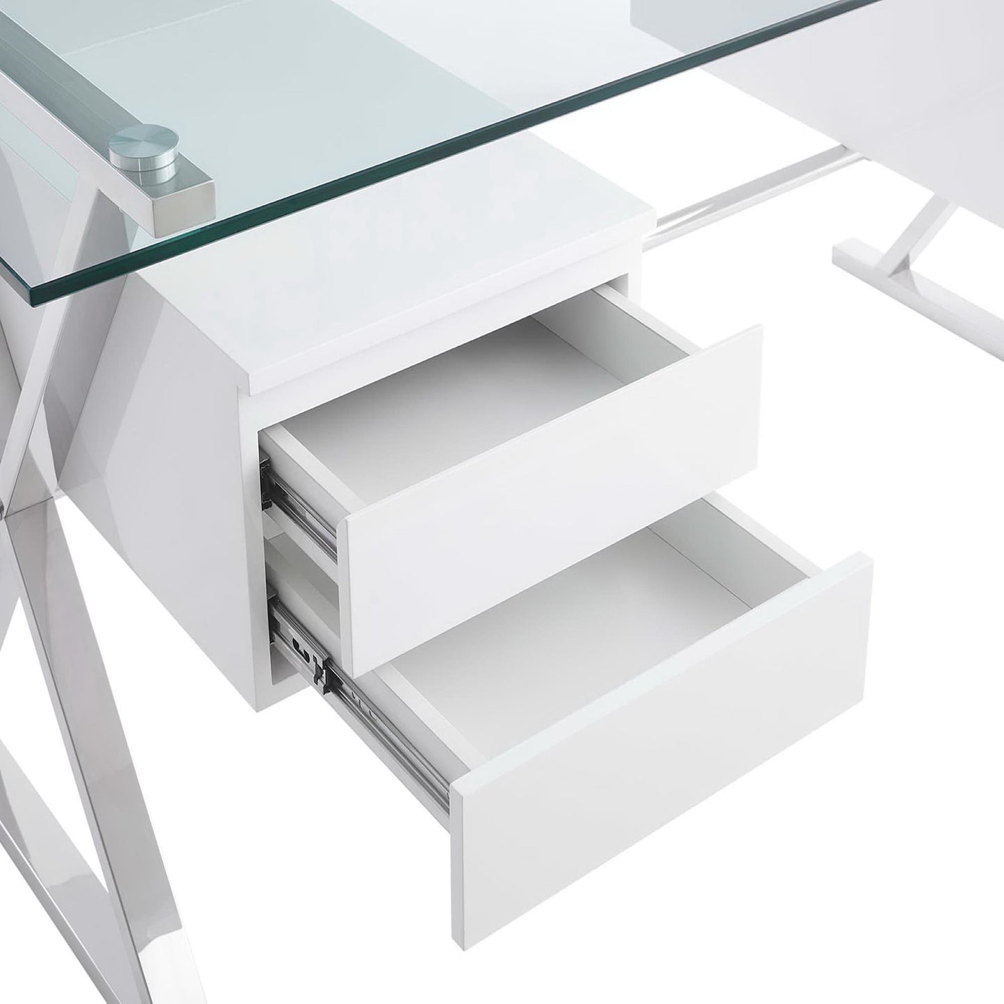 Perla 71" Glass Top Glass Office Desk in White