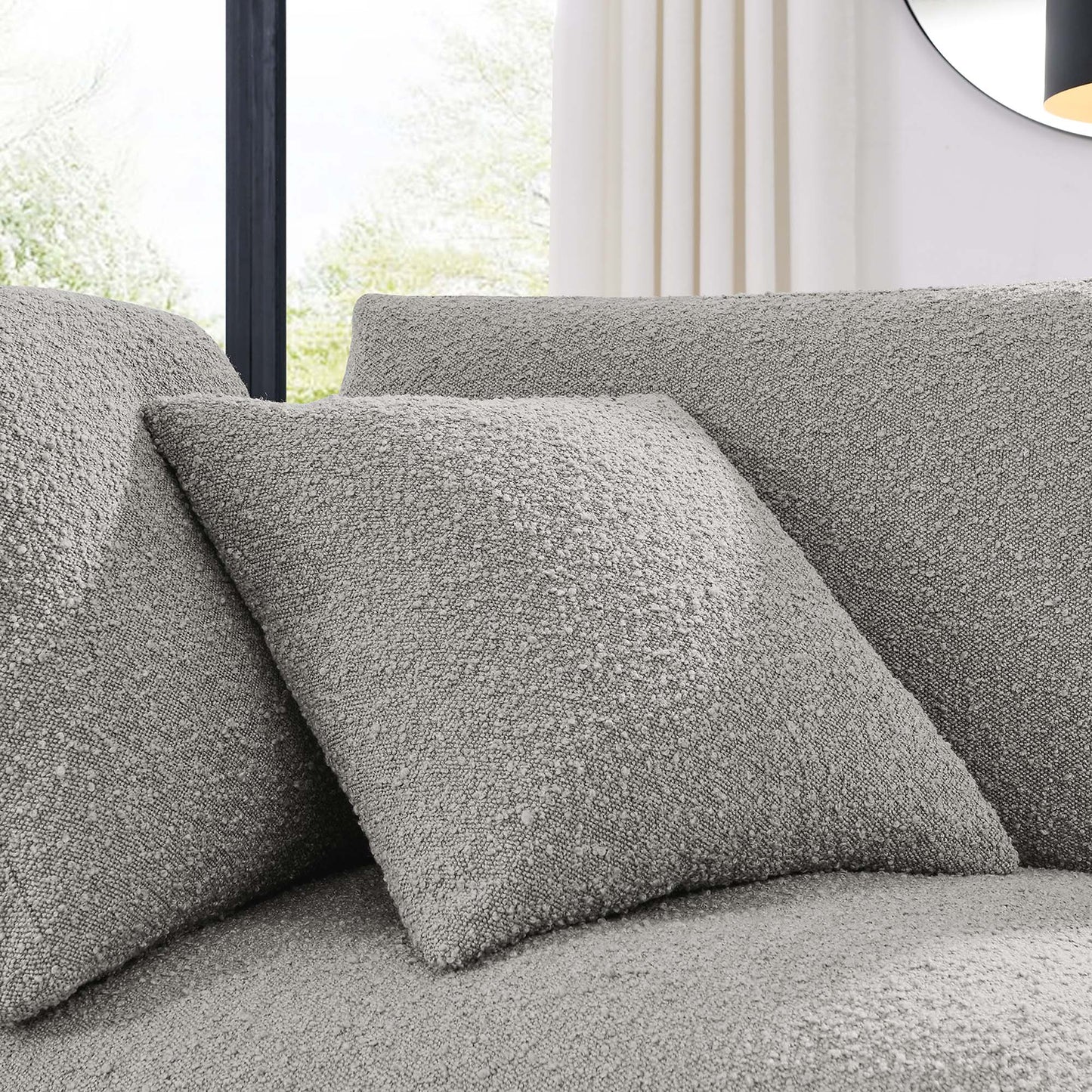 Linden Down Filled Overstuffed Boucle Fabric Corner Chair in Light Gray