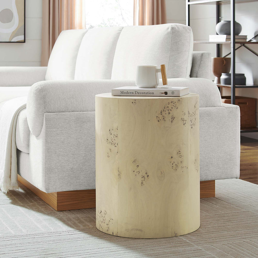 Gable 16" Round Burl Wood Side Table in Bleached Burl