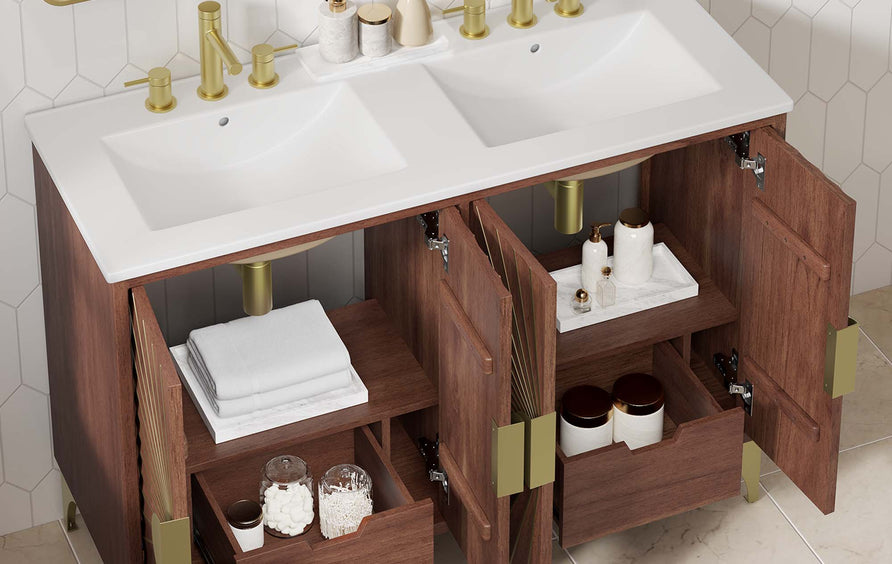 Ridge 48" Double Sink Bathroom Vanity in White Walnut
