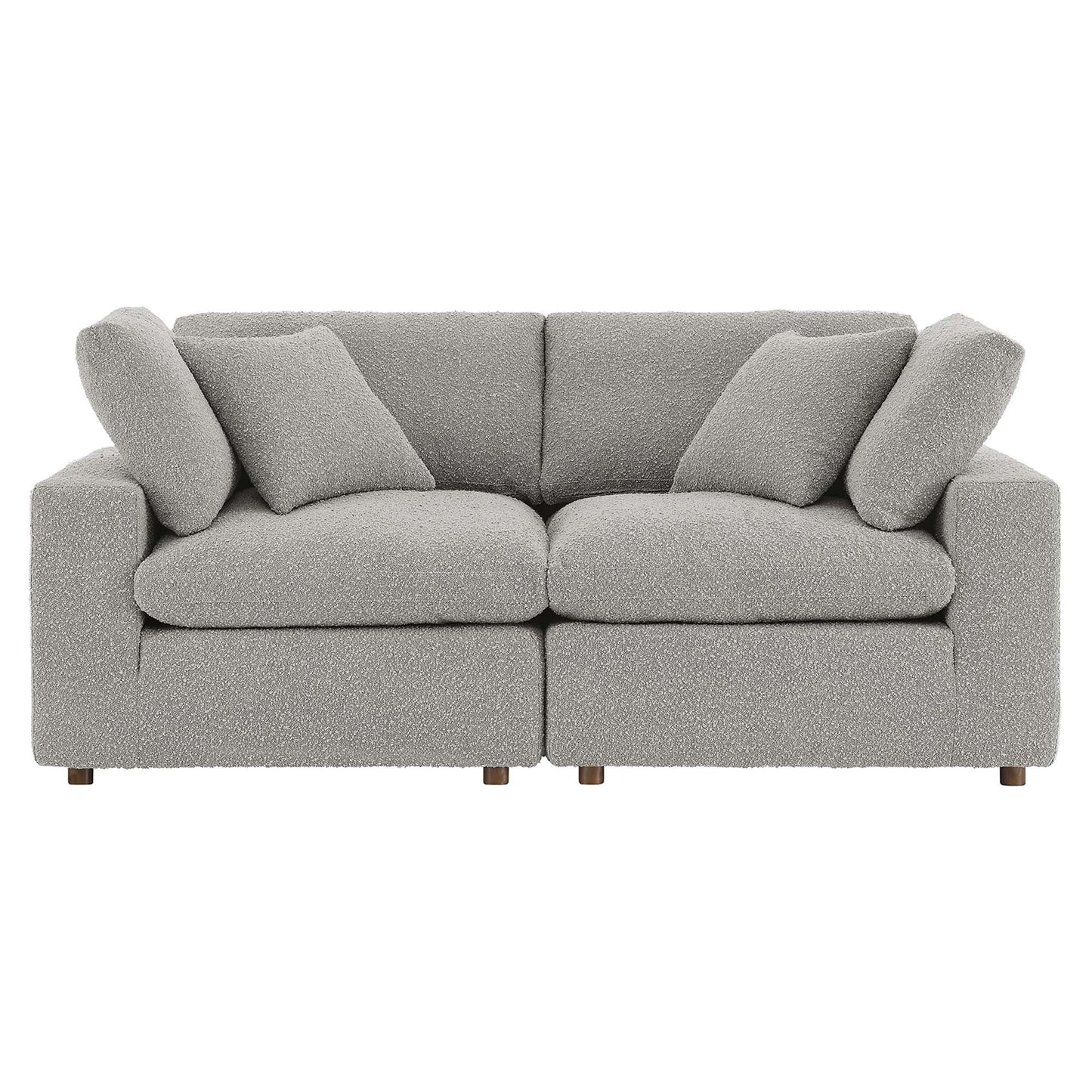 Linden Down Filled Overstuffed Boucle Fabric Loveseat in Light Gray