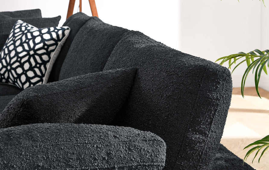 Linden Down Filled Overstuffed Boucle Fabric 3-Seater Sofa in Black