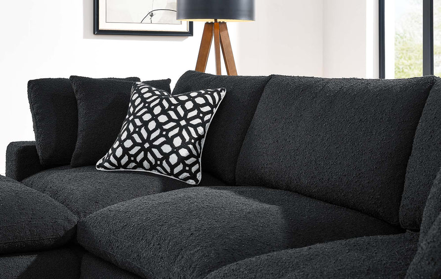 Linden 4-Piece Down Filled Overstuffed Boucle Fabric Sectional Sofa in Black