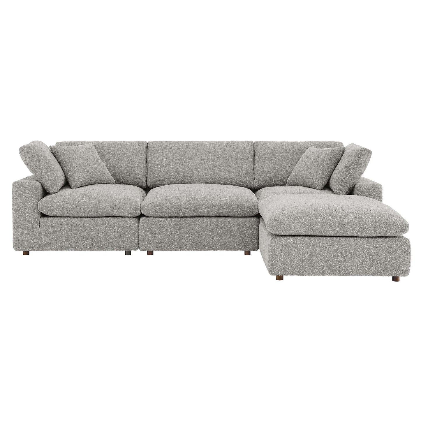 Linden 4-Piece Down Filled Overstuffed Boucle Fabric Sectional Sofa in Light Gray
