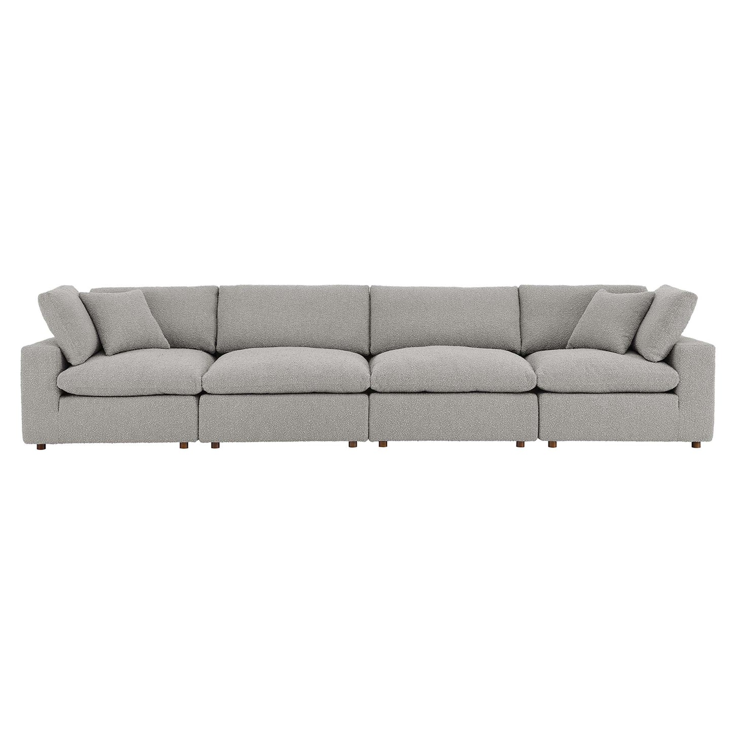 Linden Down Filled Overstuffed Boucle Fabric 4-Seater Sofa in Light Gray