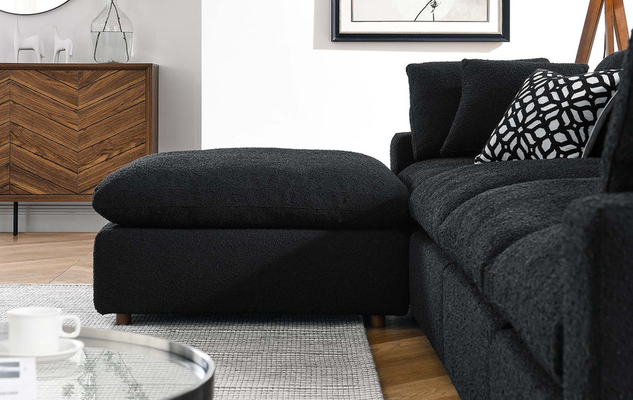 Linden 5-Piece Down Filled Overstuffed Boucle Fabric Sectional Sofa in Black