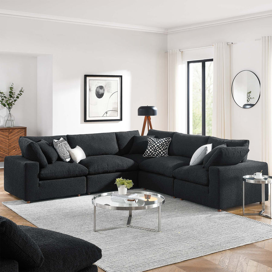 Linden 5-Piece Down Filled Overstuffed Boucle Sectional Sofa in Black