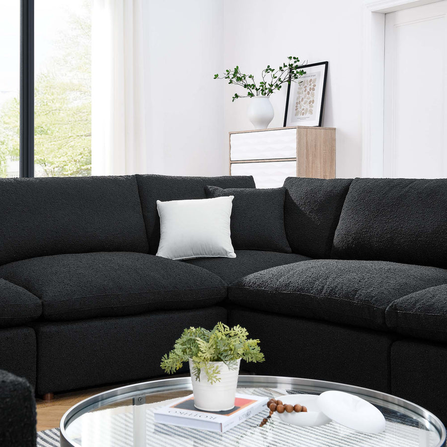 Linden 8-Piece Down Filled Overstuffed Boucle Fabric Sectional Sofa in Black