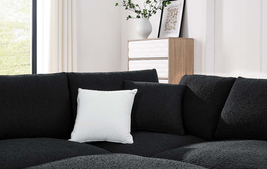 Linden 6-Piece Down Filled Overstuffed Boucle Fabric Sectional Sofa in Black