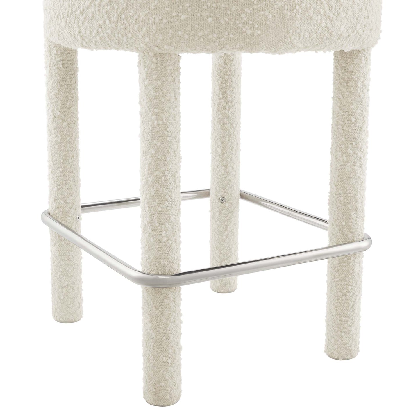 Halcyon Boucle Fabric Counter Stool in Ivory Silver