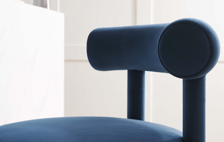 Halcyon Performance Velvet Counter Stool in Midnight Blue Gold