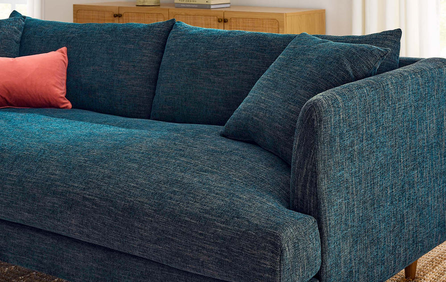 Manor Down Filled Overstuffed Sofa in Navy Fabric