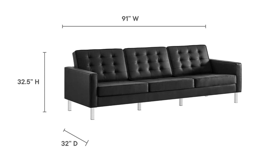 Mesa Tufted Vegan Leather Sofa and Ottoman Set in Silver Black