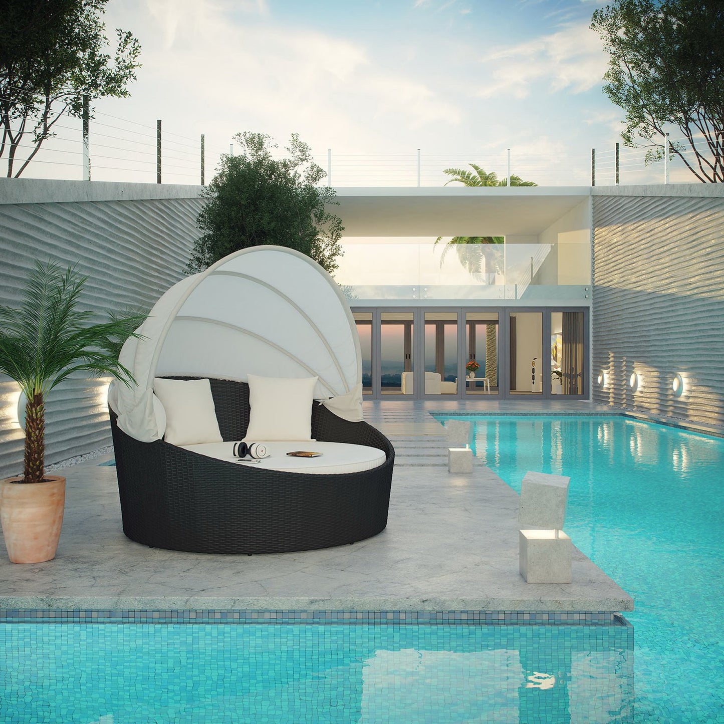 Avoca Canopy Outdoor Patio Daybed in Espresso White