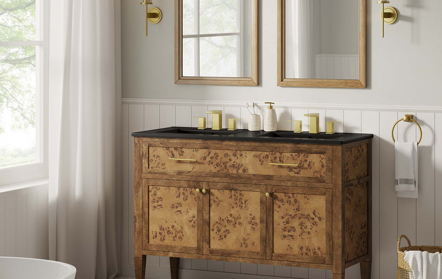 Onyx 48" Wood Double Sink Bathroom Vanity in Black Brown