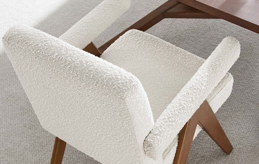 Sable Boucle Fabric Dining Room Chair Set of 2 in Ivory