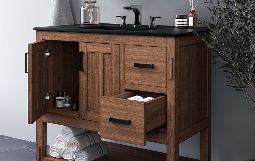Tramontana 36" Wood Bathroom Vanity in Walnut Black