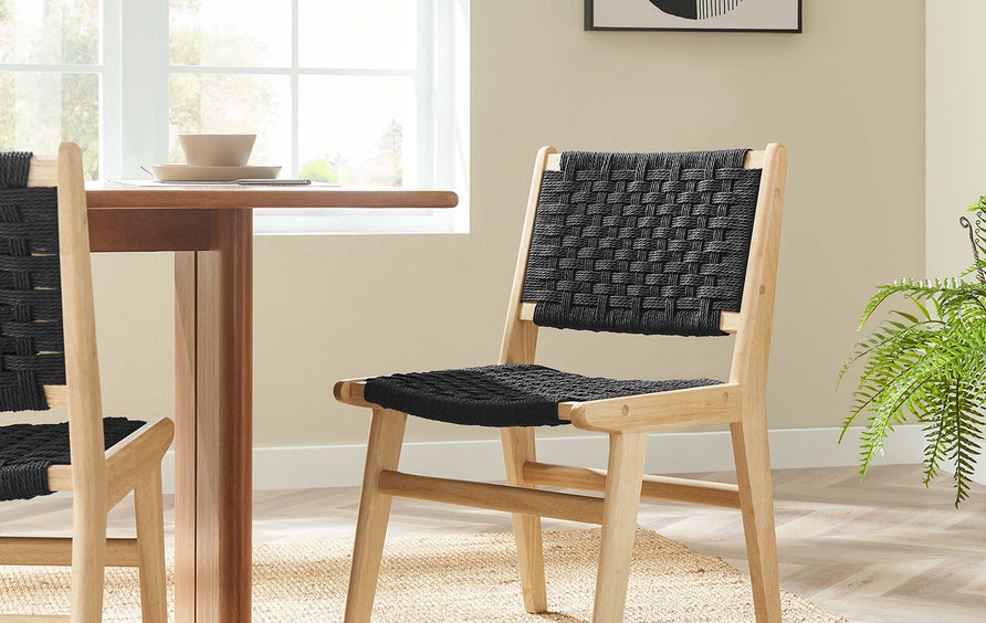 Aurora Woven Rope Wood Dining Side Chair Set of 2 in Natural Black
