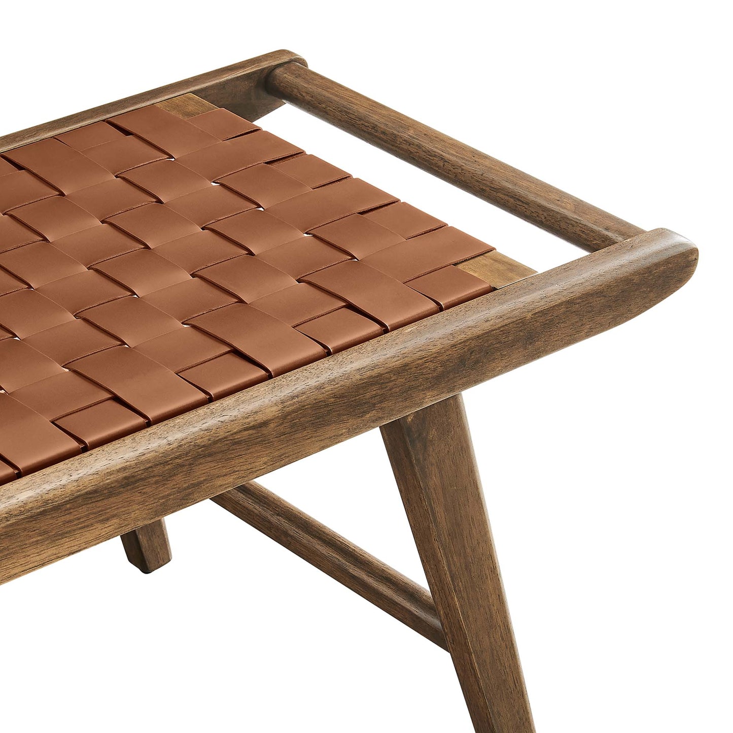Aurora 47" Faux Leather Wood Bench in Walnut Brown