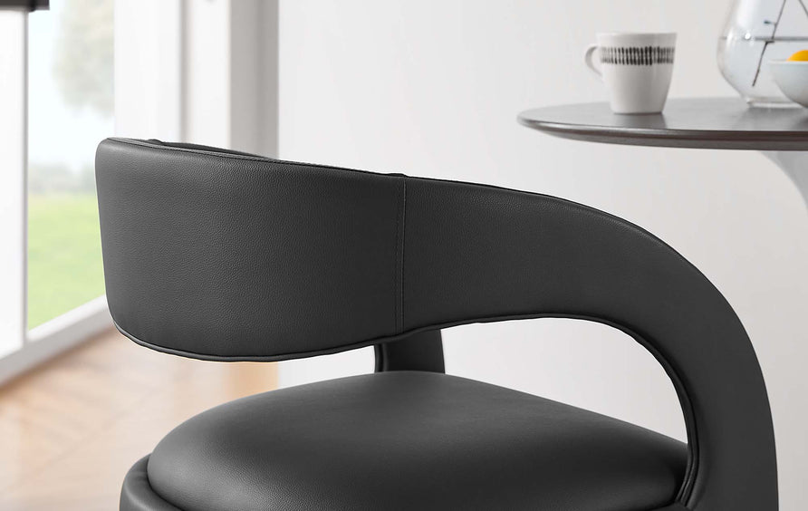 Iris Vegan Leather Bar Stool Set of 2 in Black Black