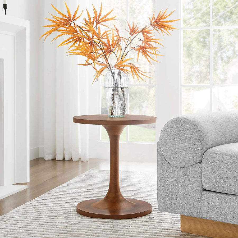 Besalu Round Wood Side Table in Walnut