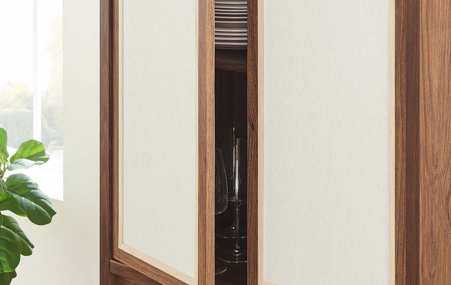 Sorrel Tall Wood Grain Standing Storage Cabinet in Walnut