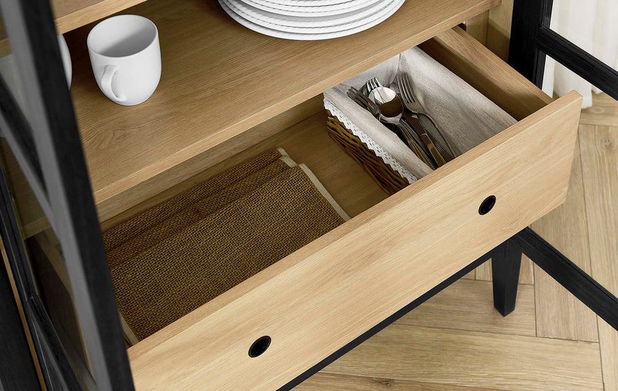 Percale Tall Arched Storage Display Cabinet in Black Oak
