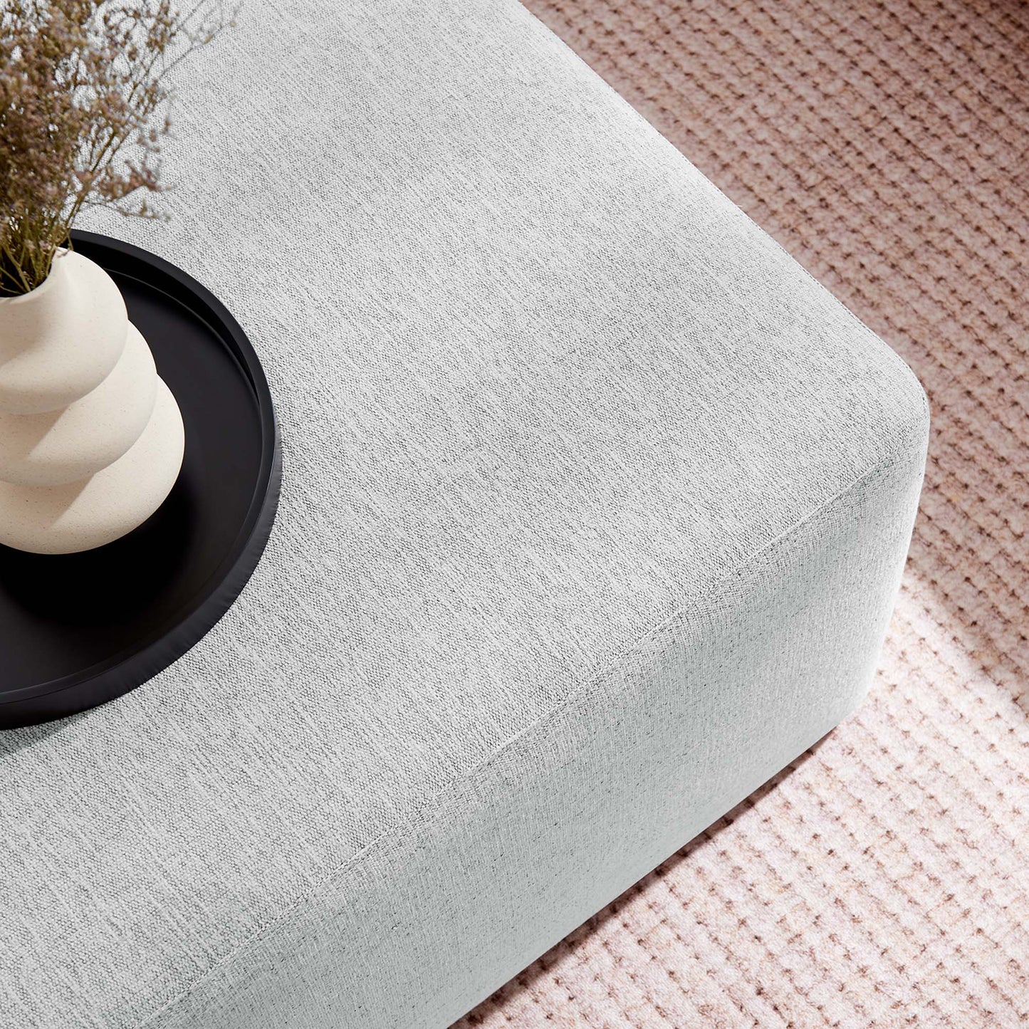 Oren Large 28" Square Woven Heathered Fabric Upholstered Ottoman in Heathered Weave Light Gray