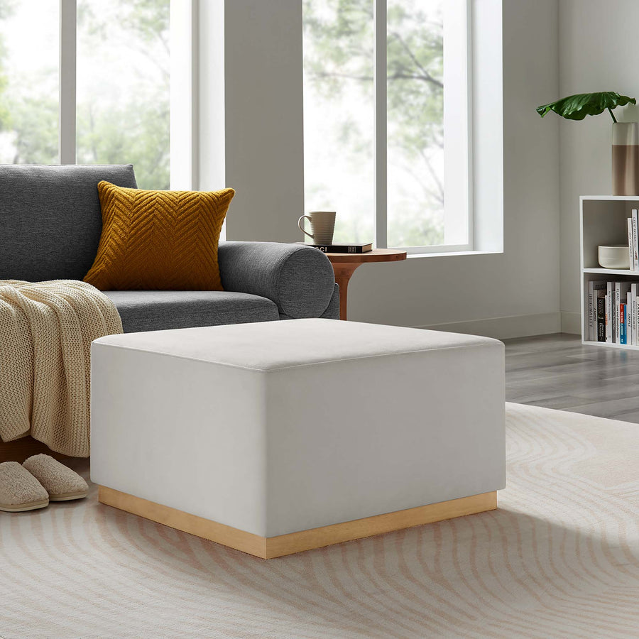 Maple Large 28" Square Performance Velvet Upholstered Ottoman in Alabaster Natural