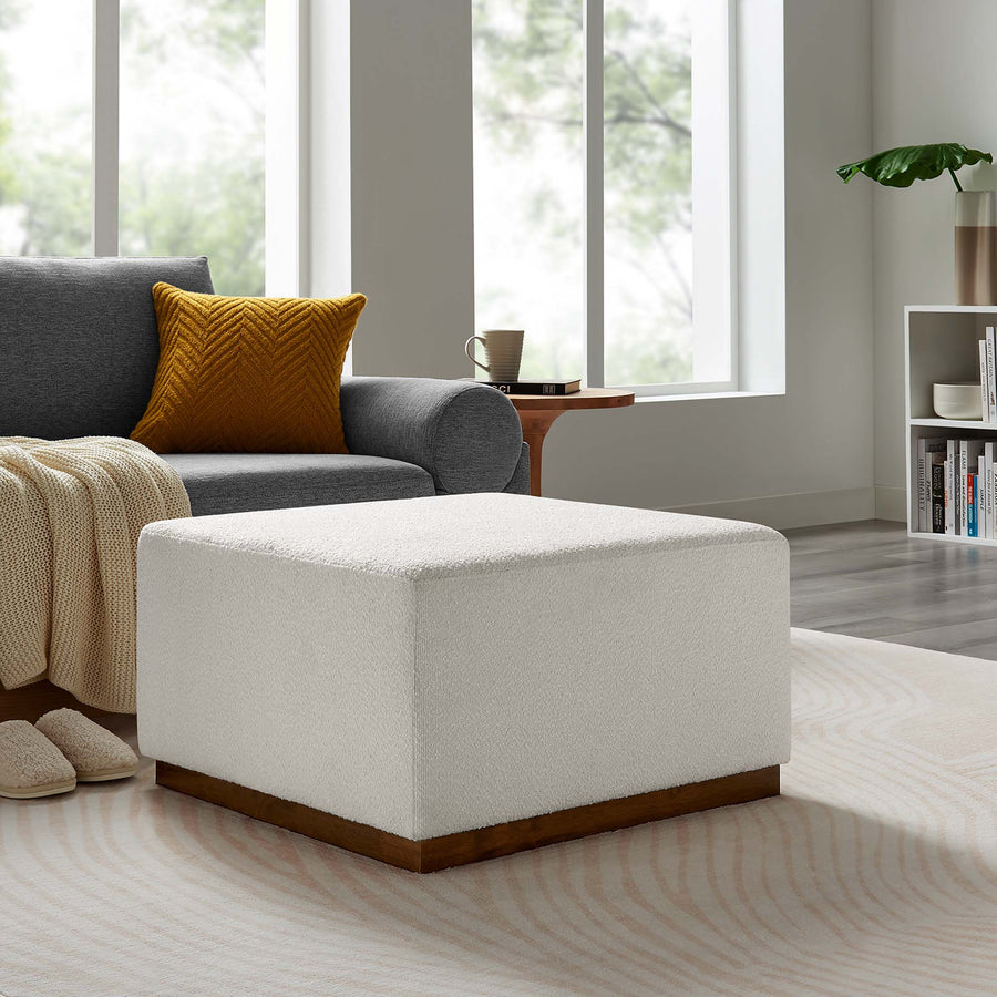 Maple Large 28" Square Boucle Upholstered Ottoman in Cloud Walnut