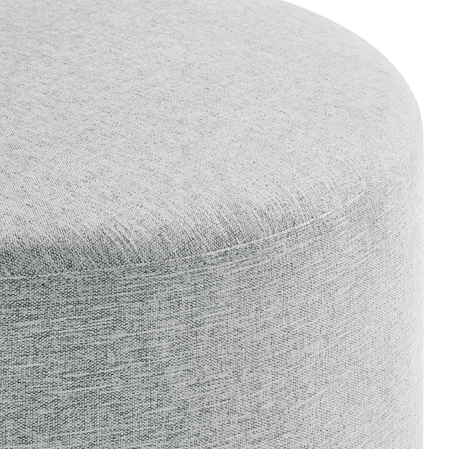 Oren Large 29" Round Woven Heathered Fabric Upholstered Ottoman in Heathered Weave Light Gray