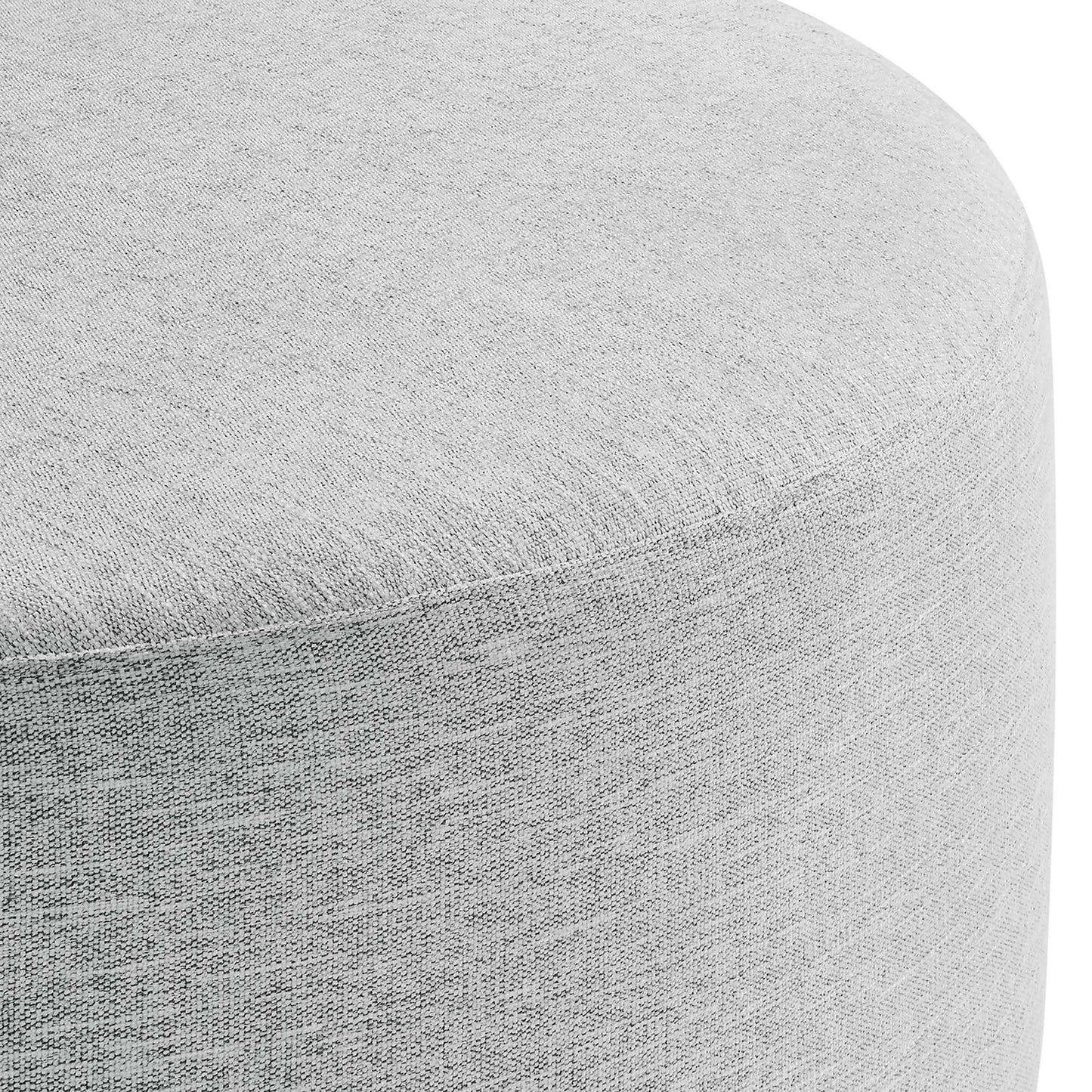 Oren Large 38" Round Woven Heathered Fabric Upholstered Ottoman in Heathered Weave Light Gray