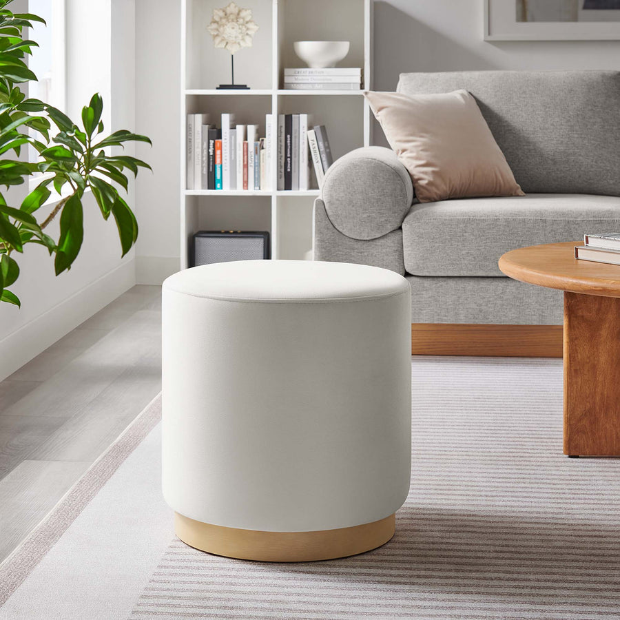 Maple 16" Round Performance Velvet Upholstered Ottoman in Alabaster Natural