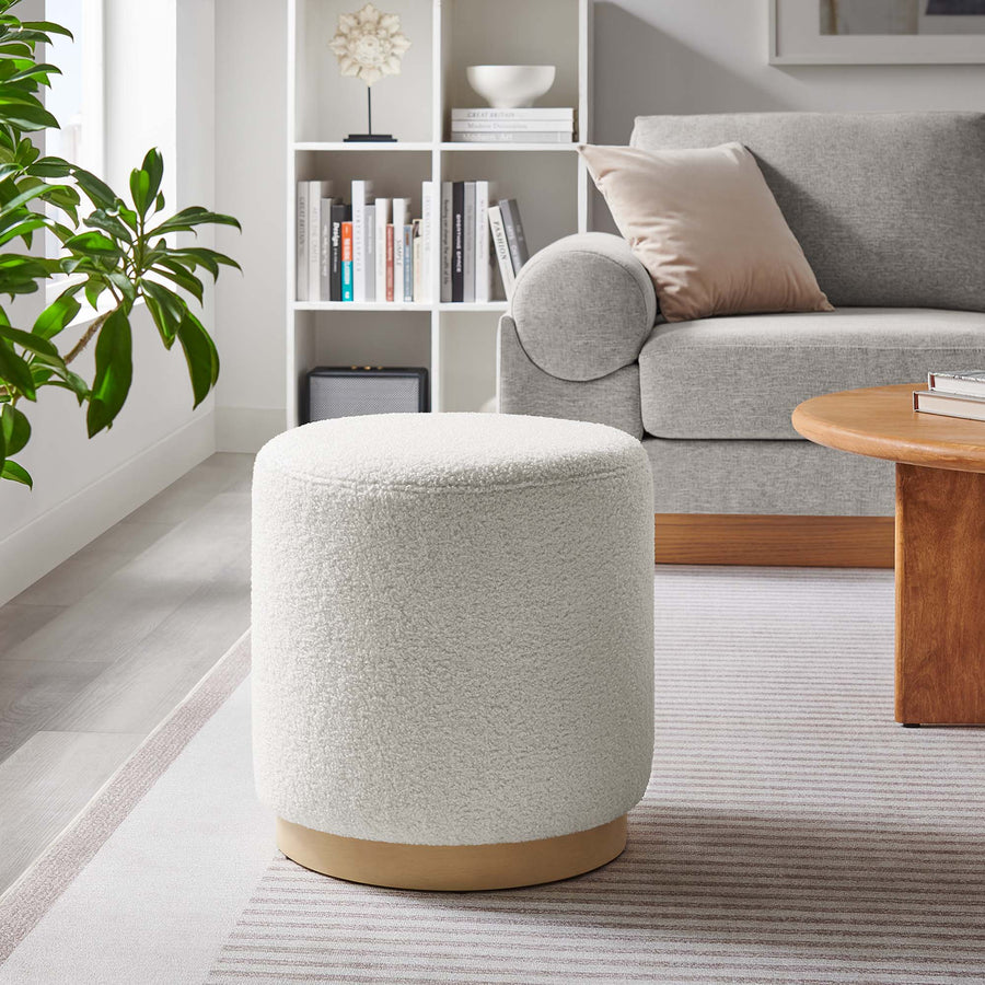Maple 16" Round Sherpa Upholstered Ottoman in Ivory Natural
