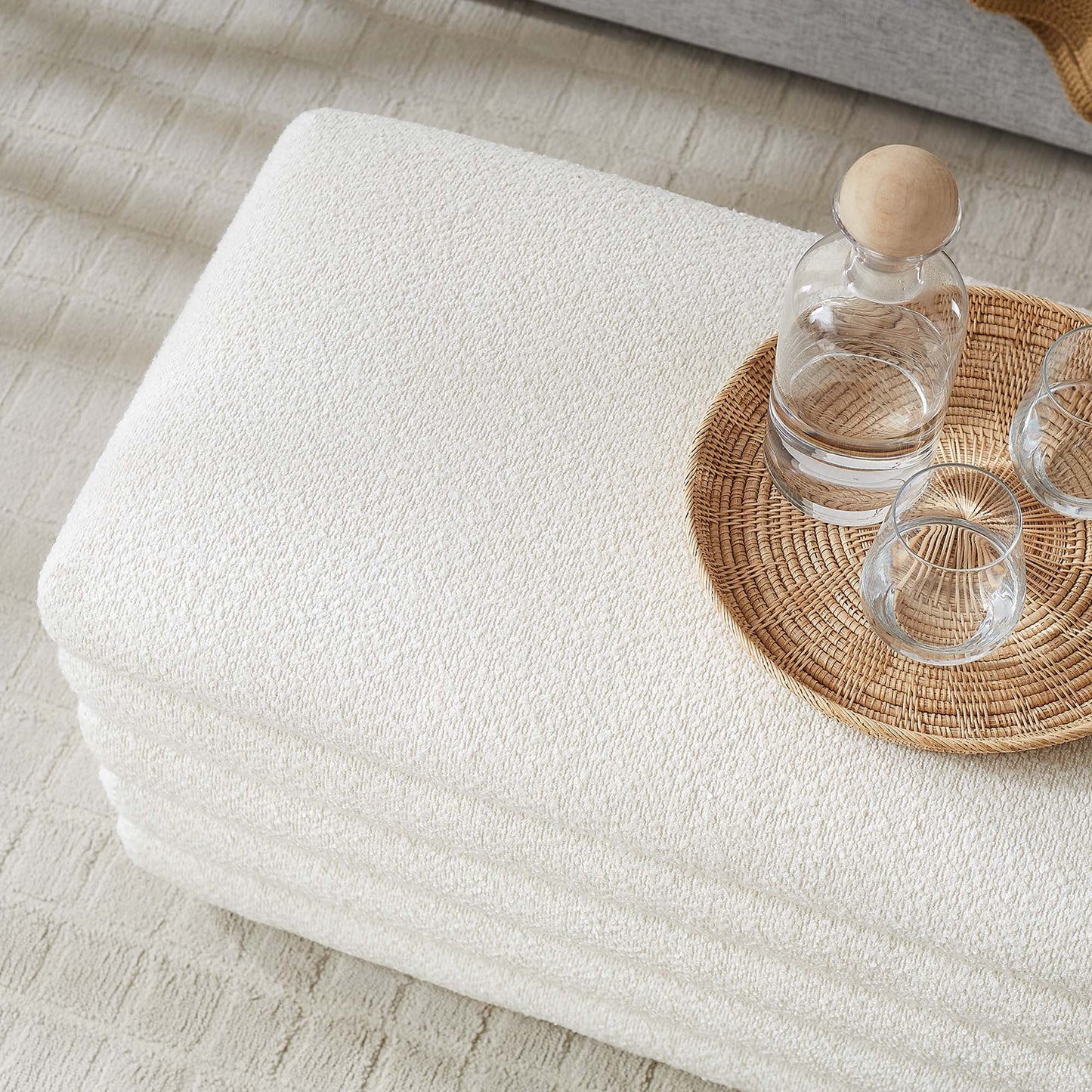 Shuttle Boucle Upholstered Storage Bench in Cloud