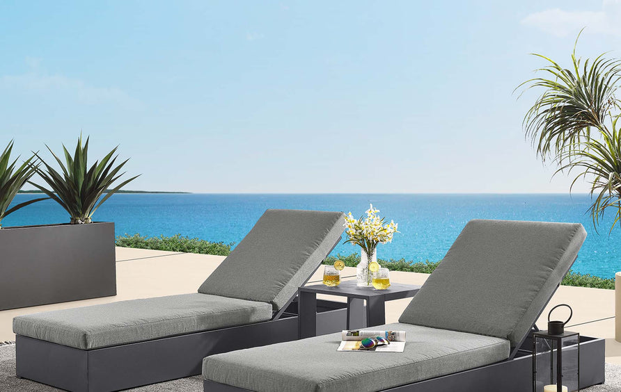 Aspen 3-Piece Outdoor Patio Powder-Coated Aluminum Chaise Lounge Set in Gray Charcoal